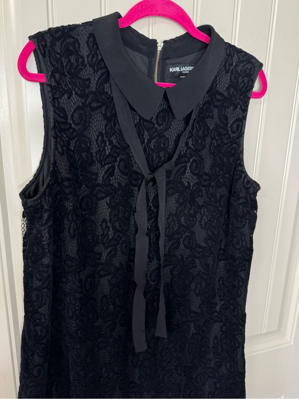KARL LAGERFELD 🖤 Black Lace Tie-Neck Mini Dress (Women’s Size X-Large) - Picture 5 of 10